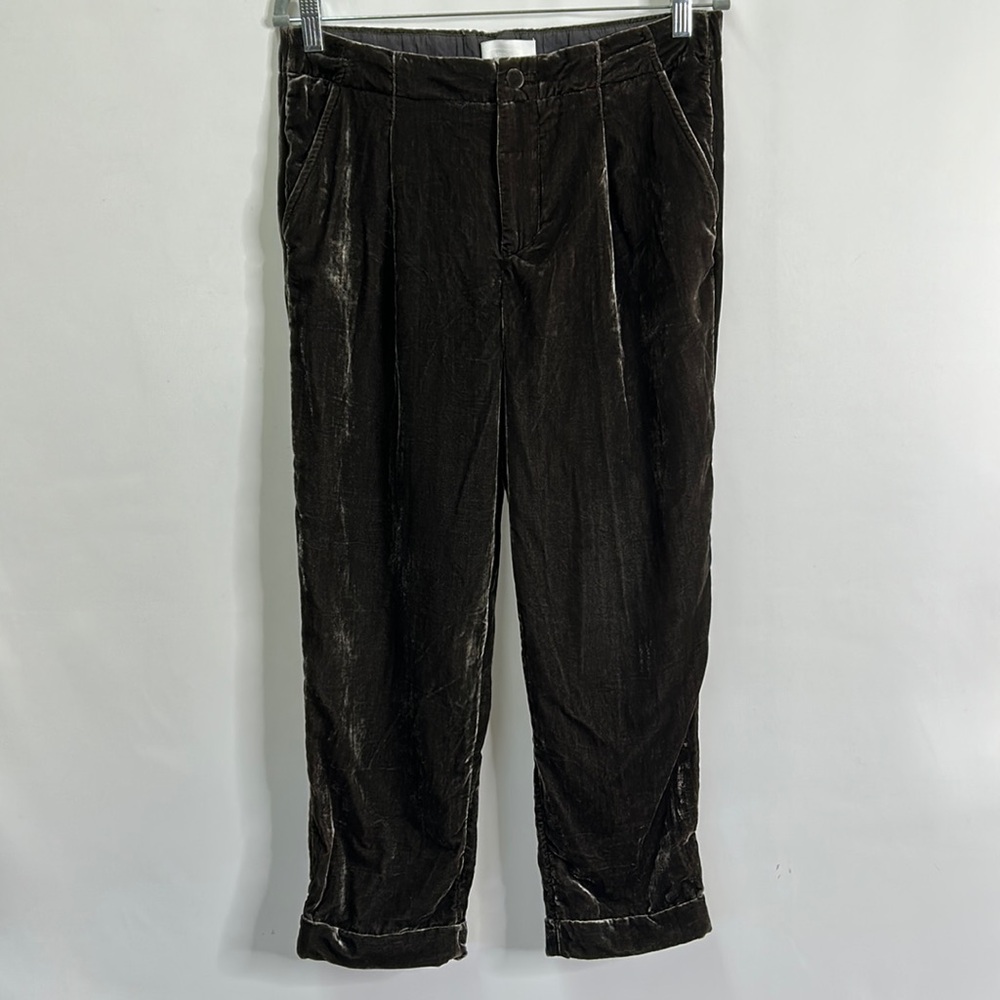 ett:twa Anthro velvet pocketed cuff trouser pants taupe S - Picture 2 of 11